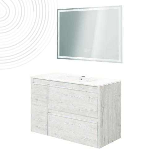 Meuble à suspendre BOSTON - Dim : 80 cm - Coloris : Nordic - Miroir LED LAUSANE