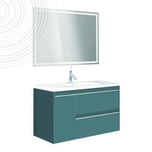 Meuble à suspendre BOSTON - Dim : 80 cm - Bleu Paon - Miroir LED LAUSANE