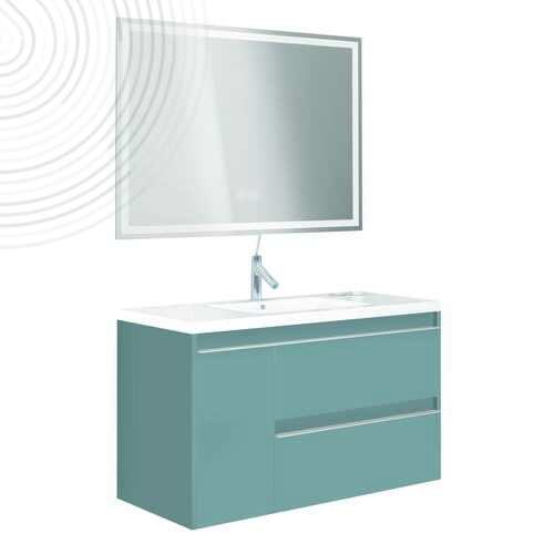 Meuble à suspendre BOSTON - Dim : 80 cm - Bleu Bleuet - Miroir LED LAUSANE