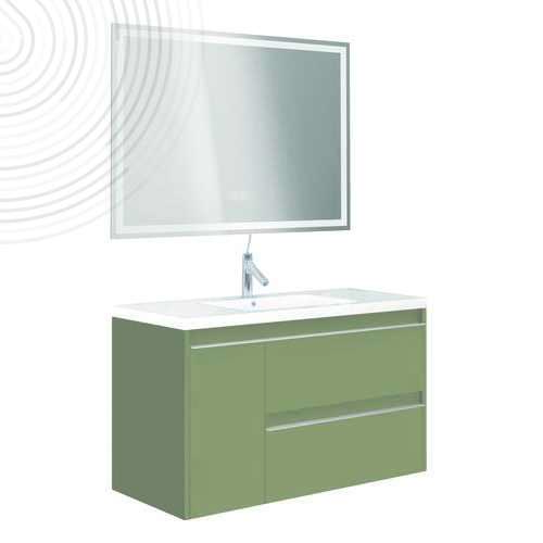 Meuble à suspendre BOSTON - Dim : 80 cm - Vert Menthe - Miroir LED LAUSANE