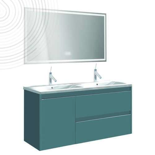 Meuble à suspendre BOSTON - Dim : 120 cm - Bleu Paon - Miroir LED LAUSANE