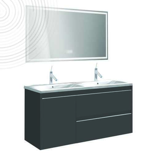 Meuble à suspendre BOSTON - Dim : 120 cm - Noir - Miroir LED LAUSANE