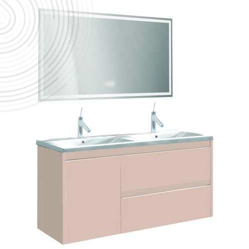 Meuble à suspendre BOSTON - Dim : 120 cm - Rose Poudré - Miroir LED LAUSANE