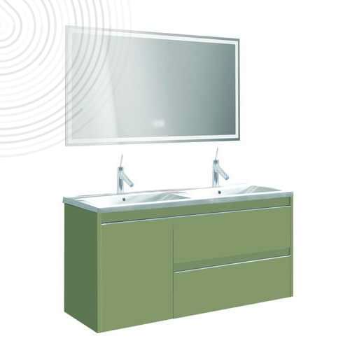 Meuble à suspendre BOSTON - Dim : 120 cm - Vert Menthe - Miroir LED LAUSANE