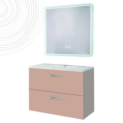 Meuble susp DUBAÏ avec miroir LED ATHENES - Larg 60 cm - Finition : Rose