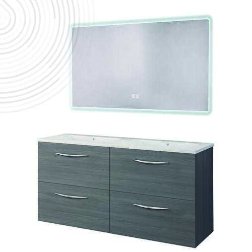 Meuble susp DUBAÏ avec miroir LED ATHENES - Larg 120 cm - Finition : Gris