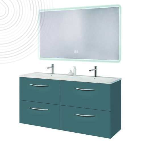 Meuble susp DUBAÏ avec miroir LED ATHENES - Larg 120 cm - Finition : Bleu Paon