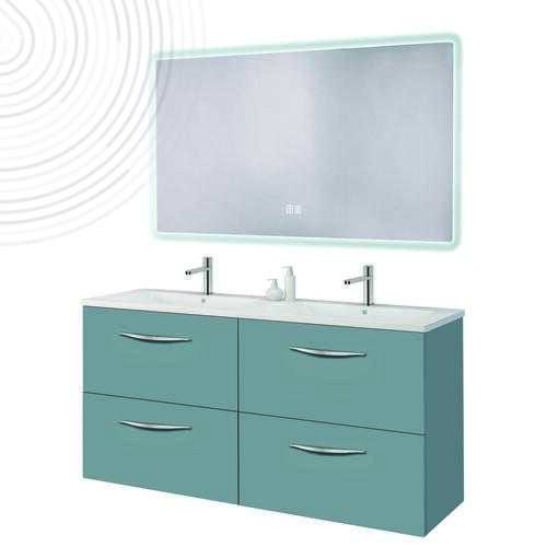 Meuble susp DUBAÏ avec miroir LED ATHENES - Larg 120 cm - Finition : Bleu Bleuet