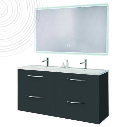 Meuble susp DUBAÏ avec miroir LED ATHENES - Larg 120 cm - Finition : Noir