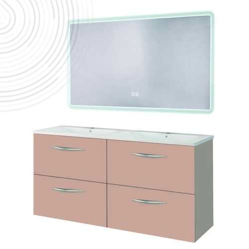 Meuble susp DUBAÏ avec miroir LED ATHENES - Larg 120 cm - Finition : Rose Poudré