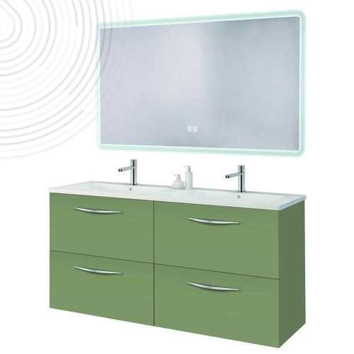 Meuble susp DUBAÏ avec miroir LED ATHENES - Larg 120 cm - Finition : Vert Menthe