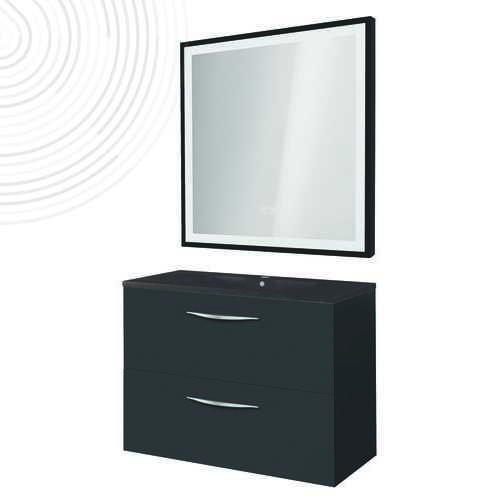 Meuble susp DUBAÏ miroir LED SEVILLE - Larg 60 cm - Finition Noir - Plan Noir