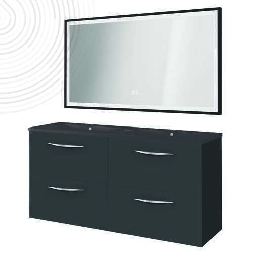 Meuble susp DUBAÏ miroir LED SEVILLE - Larg 120 cm - Noir - Plan Noir