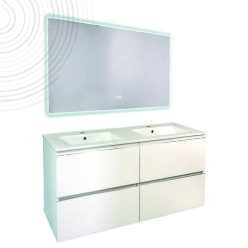 Mble suspendu OSLO - Larg 120 cm - Blanc Mat - 4 Tiroirs - Miroir ATHENES