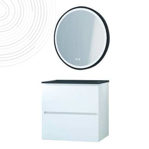 Mble suspendu OSLO - Larg 60 cm - Blanc Mat - 2 tiroirs - PN - Miroir ALEXANDRIE