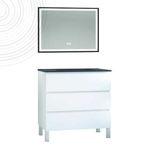 Mble susp OSLO - Larg 80 cm - Blanc Mat - 3 tiroirs - PN - Miroir SEVILLE