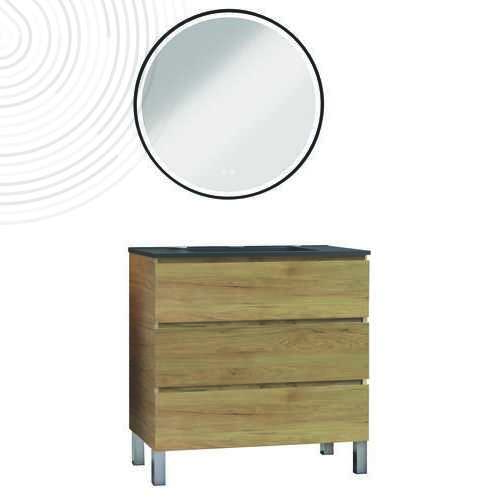 Mble susp OSLO - Larg 80 cm - Bois - 3 tiroirs - PN - Miroir ALEXANDRIE