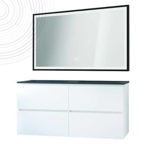 Mble susp OSLO - Larg 120 cm - Blanc Mat - 4 tiroirs - PN - Miroir SEVILLE