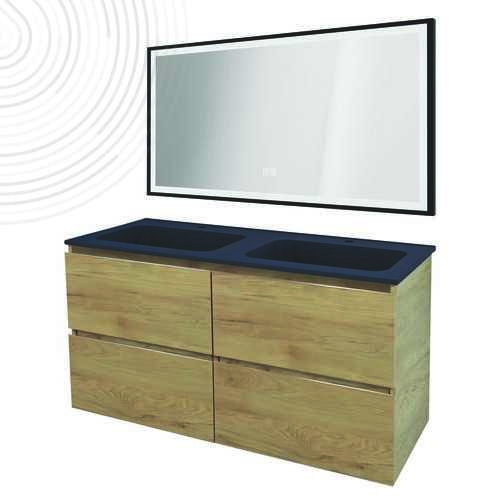 Mble susp OSLO - Larg 120 cm - Bois - 4 tiroirs - PN - Miroir SEVILLE