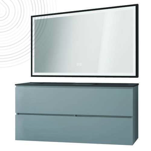 Mble susp OSLO - Larg 120 cm - Gris - 4 tiroirs - PN - Miroir SEVILLE