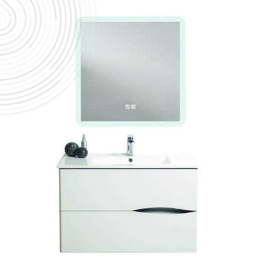 Mble susp VELOURS - Larg 70cm - Blanc mat Soft-Touch - 2 Tiroirs - Mir ATHENES