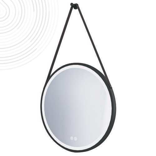 Miroir Éclairant KYOTO avec lanière - Contour Aluminium Noir - Ø80 cm