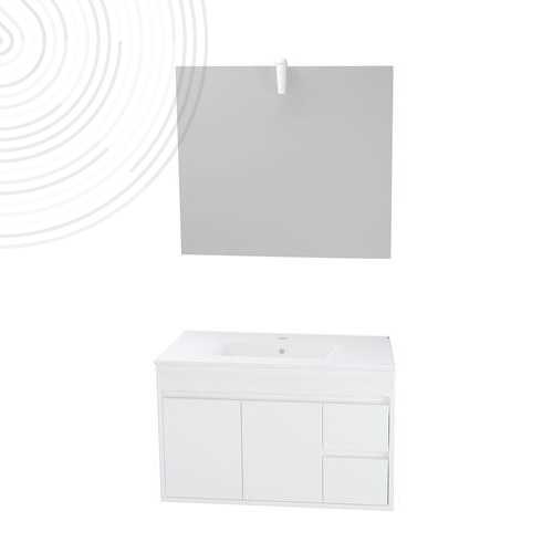 Meuble LUMPUR avec miroir suspendus - Largeur 80cm - Coloris laqué blanc