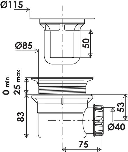 Bonde de douche Ø 90 mm sortie horizontale - grille inox -VALENTIN