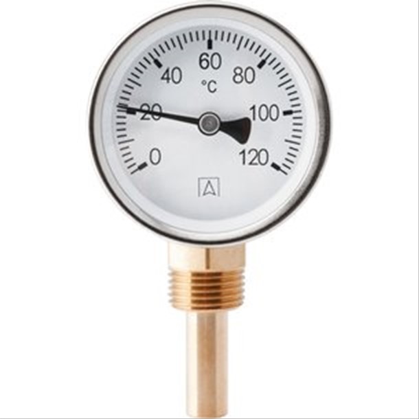 Thermomètre droit boîtier aluminium pour Chauffage 0-120°C L=100